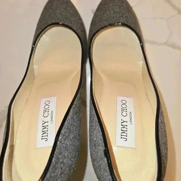 Jimmy Choo London Flannel Wool Patent Leather Platform Stiletto Heels Size 39 - Picture 6 of 10